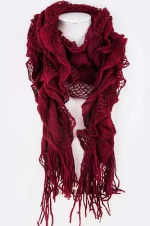 Loose Crochet Mix Knit Ruffle Winter Scarf