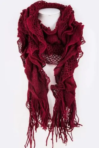 Loose Crochet Mix Knit Ruffle Winter Scarf