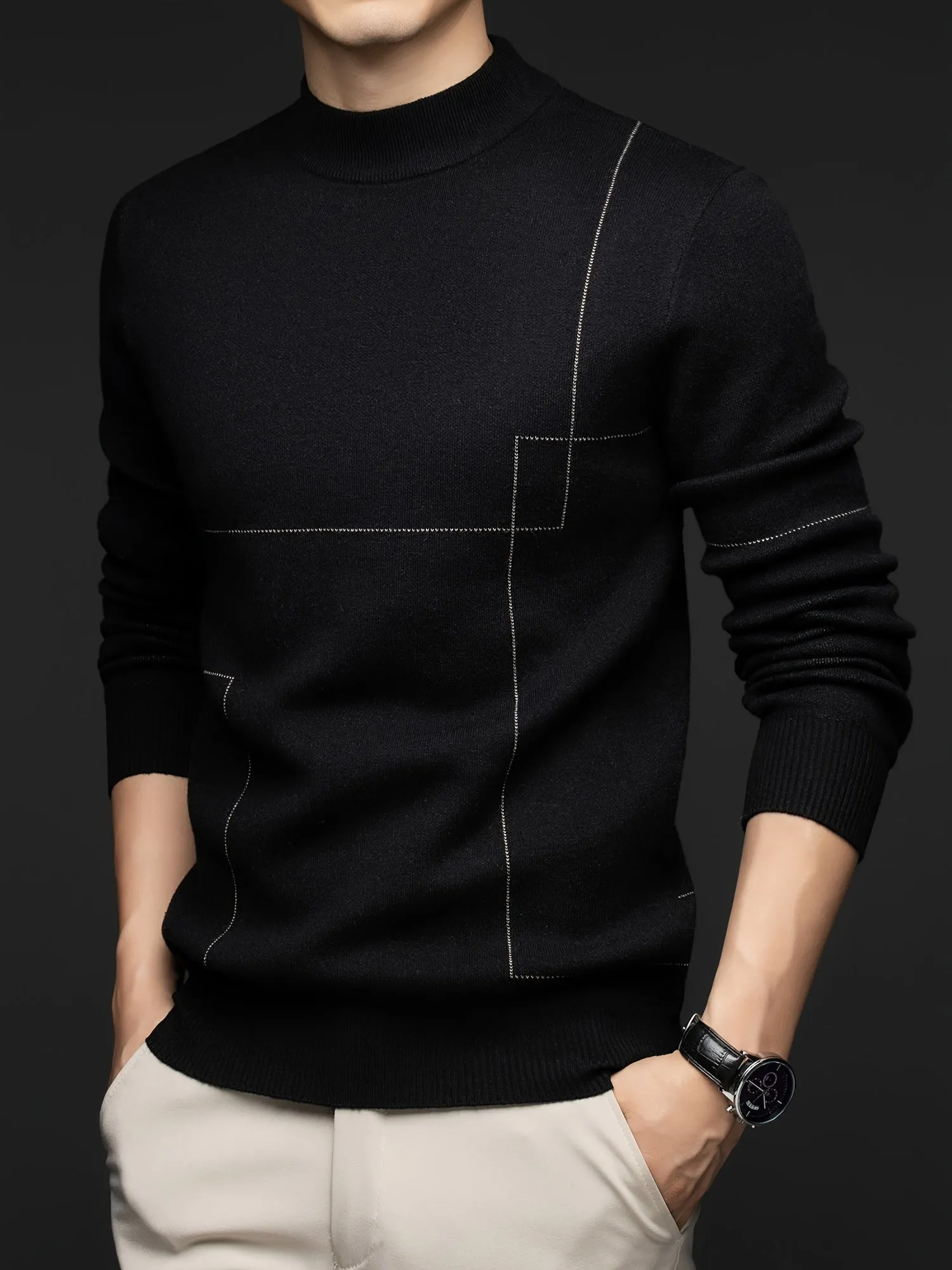 Men's Casual Wool Business Jumper with Mid Collar | Ideal for Autumn/Winter