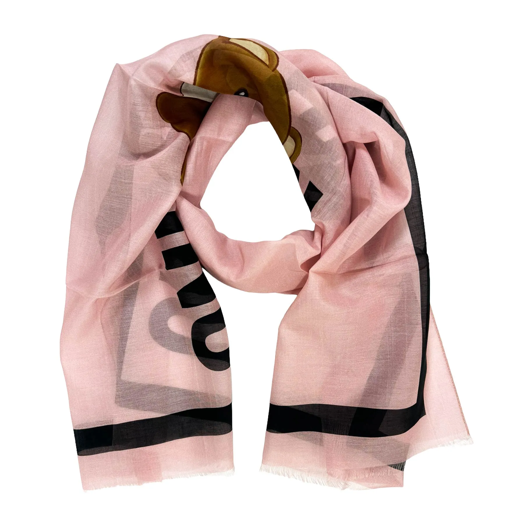Moschino Scarf Pink Toy Bear - Lightweight Cotton Silk Shawl
