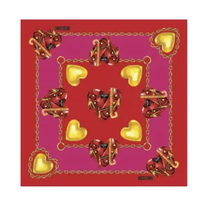 Moschino Silk Scarf Red Hot Pink Gold Moschino Heart Accessories - Medium Square FINAL SALE