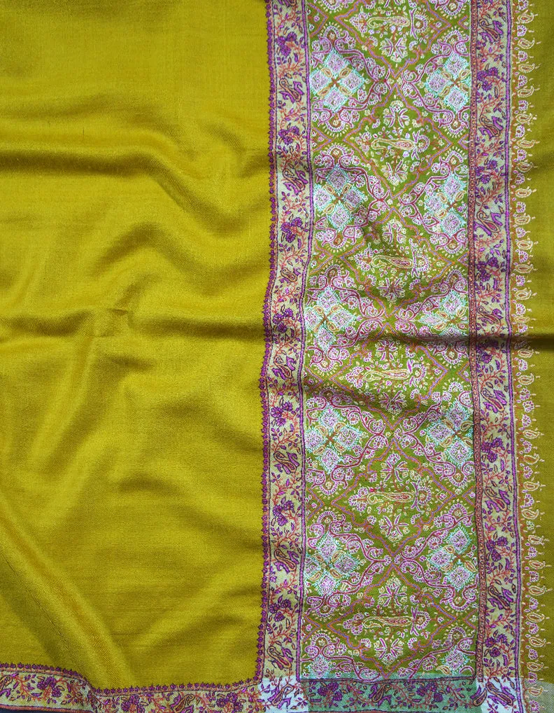 mustard embroidery pashmina shawl 8855