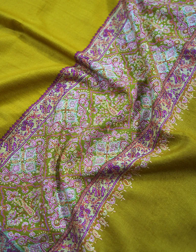 mustard embroidery pashmina shawl 8855
