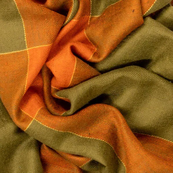 Olive and Amber Check Cashmere Ring Shawl