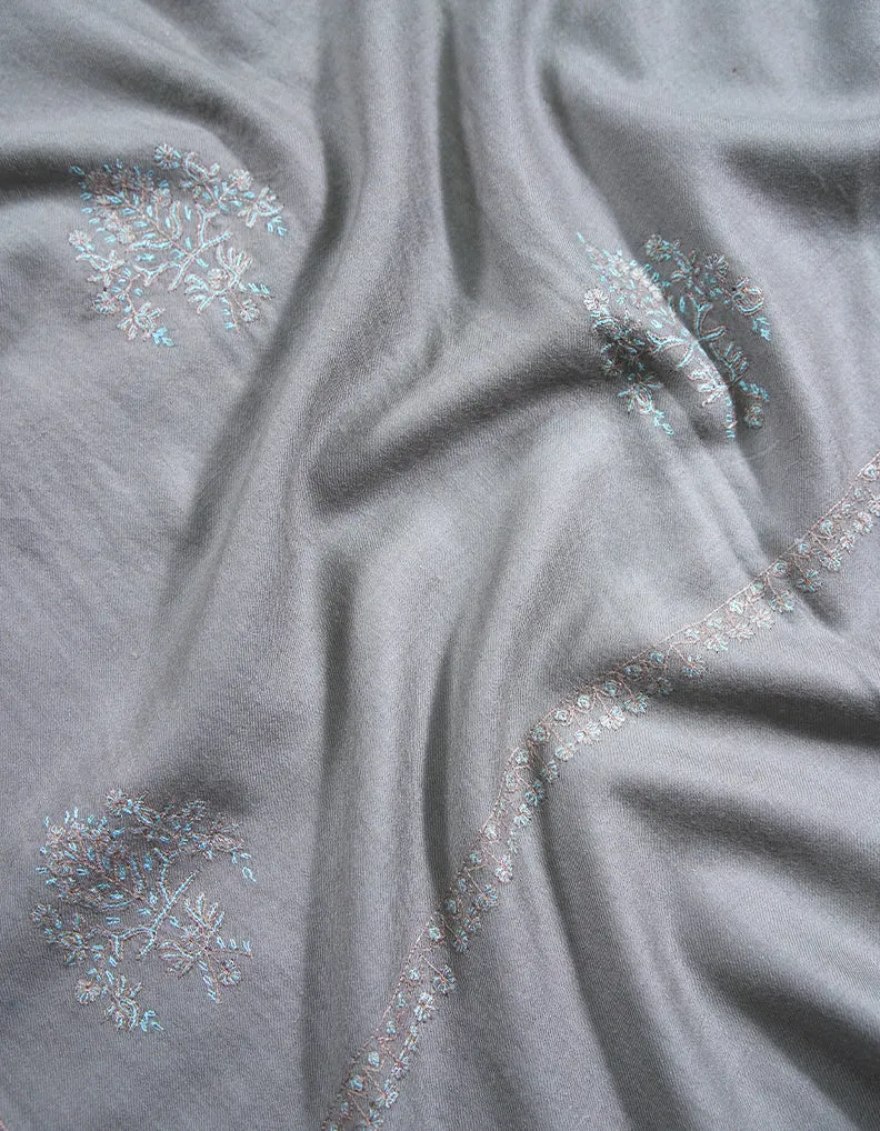 pewter gray booti embroidery pashmina shawl 8752