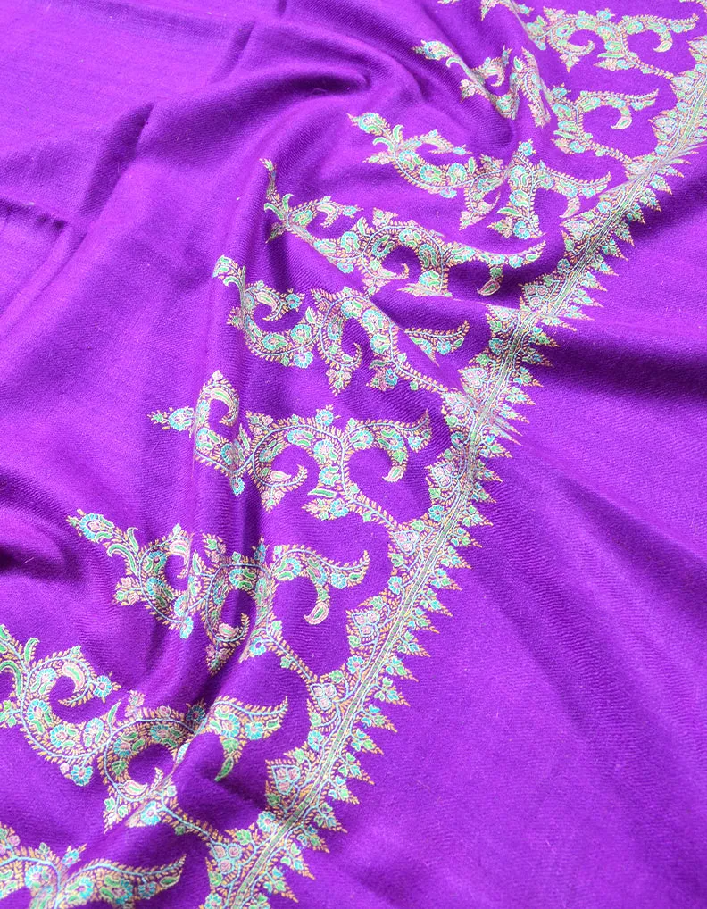purple embroidery GI pashmina shawl 7870
