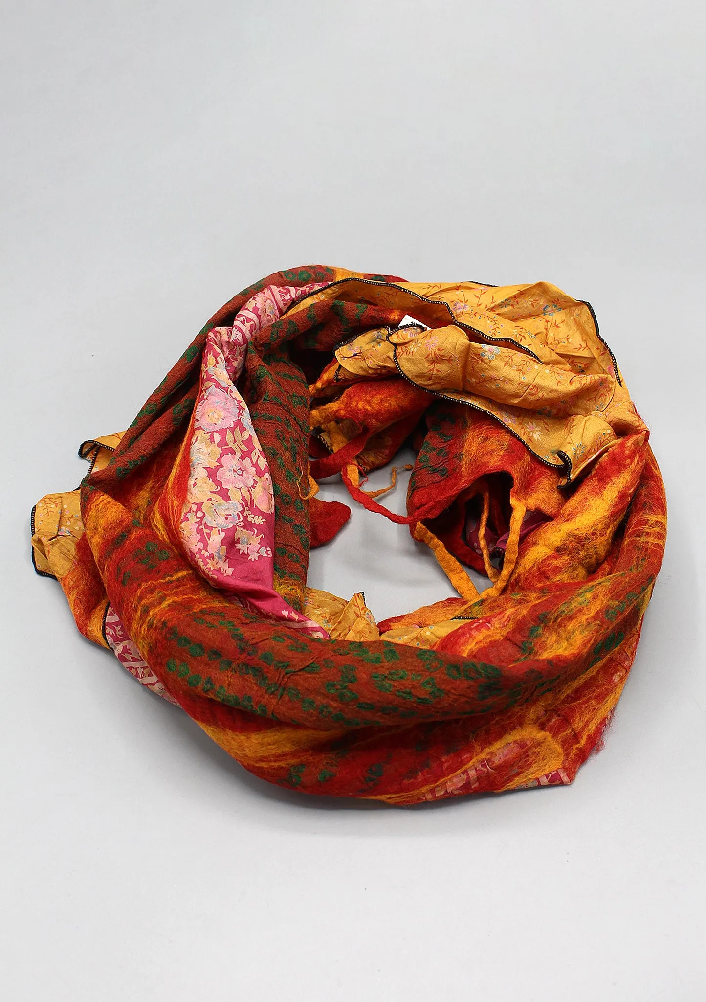 Red Brown Hand Felted Recycled Silk Scarf