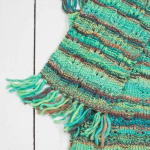Red Heart Knit Fringed Eyelet Scarf