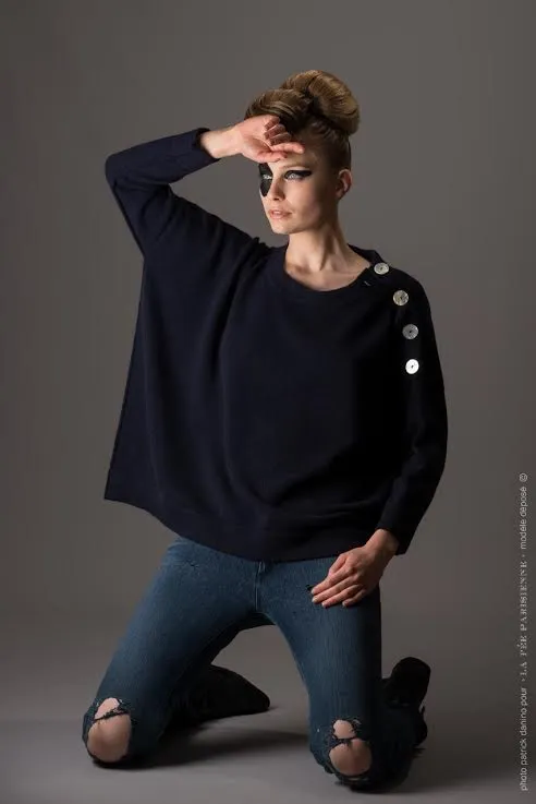 Sabbia Cashmere Button Sweater - Charcoal Grey