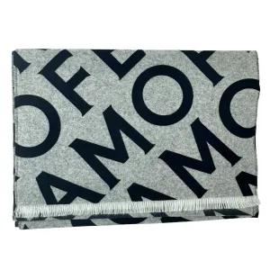Salvatore Ferragamo Scarf Gray Logo Double Scarf With Lettering - Wool Cashmere - New Collection SALE