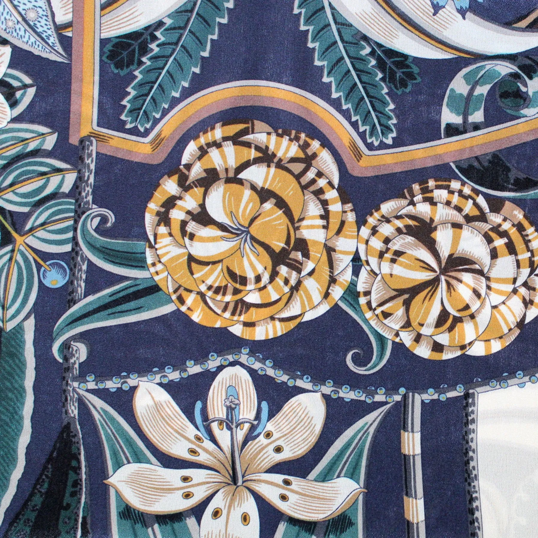 Salvatore Ferragamo Silk Navy Olive Blue Floral - Large Twill Silk 36" Square