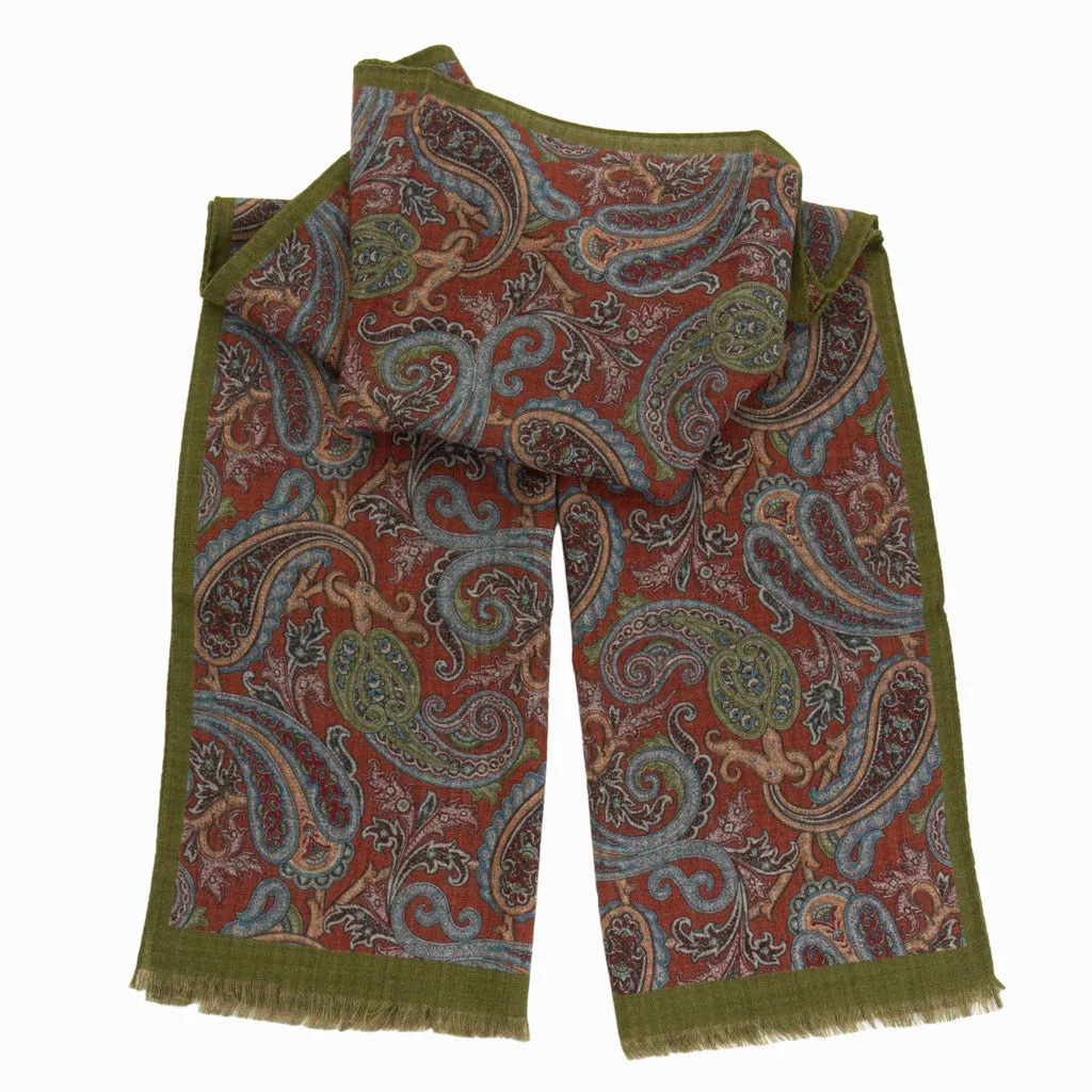 Scarf w/ Paisley /Houndstooth Double Faced Design with Sage and Earth Tones
