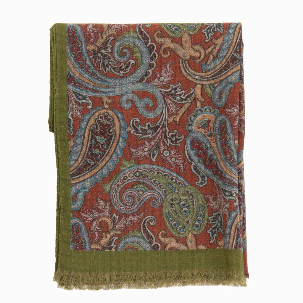 Scarf w/ Paisley /Houndstooth Double Faced Design with Sage and Earth Tones