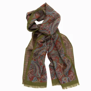 Scarf w/ Paisley /Houndstooth Double Faced Design with Sage and Earth Tones