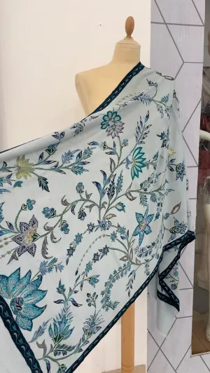 Shipra ice Blue Kalamkari Pashmina Scarf