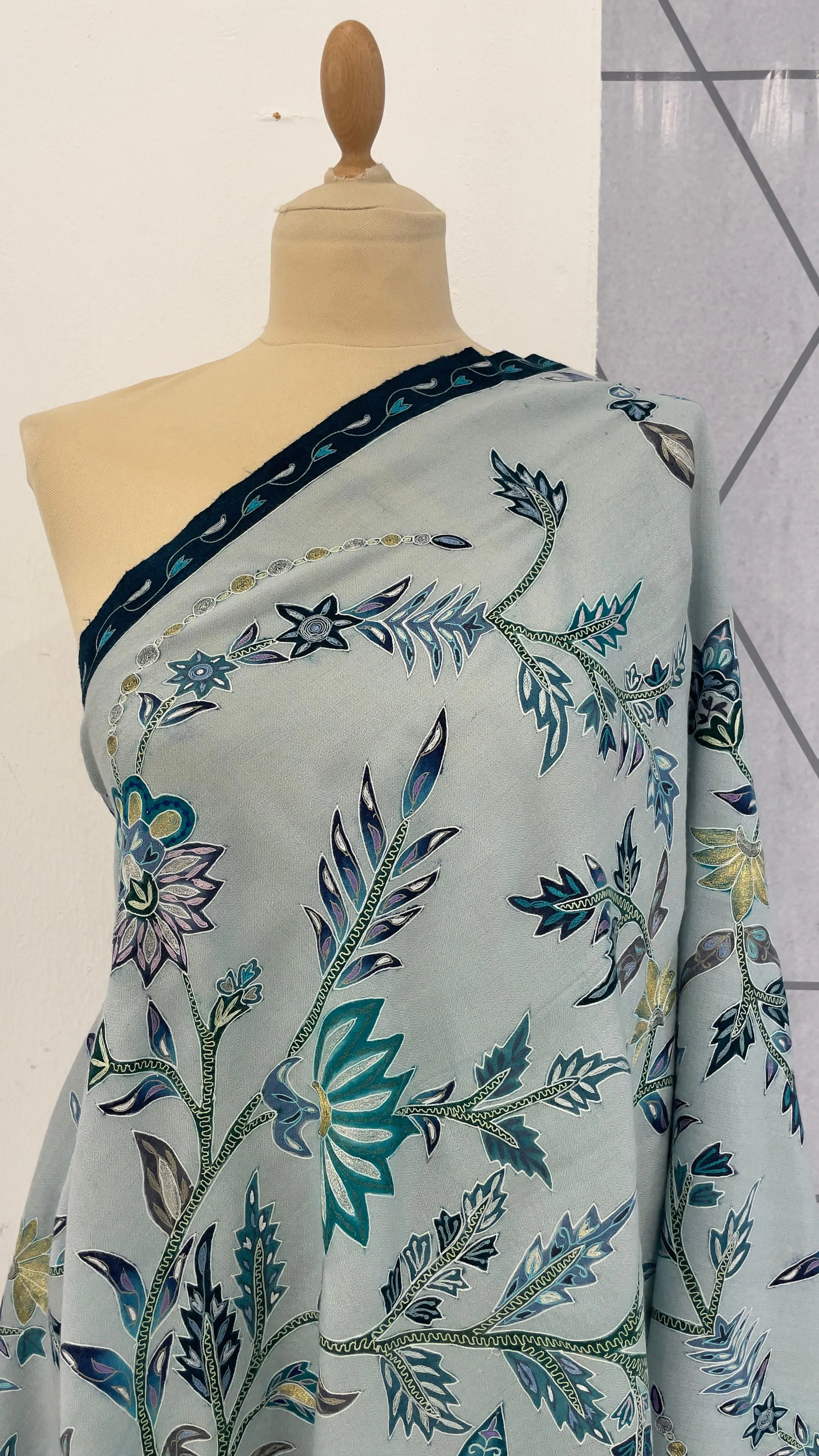 Shipra ice Blue Kalamkari Pashmina Scarf