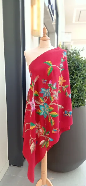 Shipra Red Floral Kalamkari Pashmina Scarf
