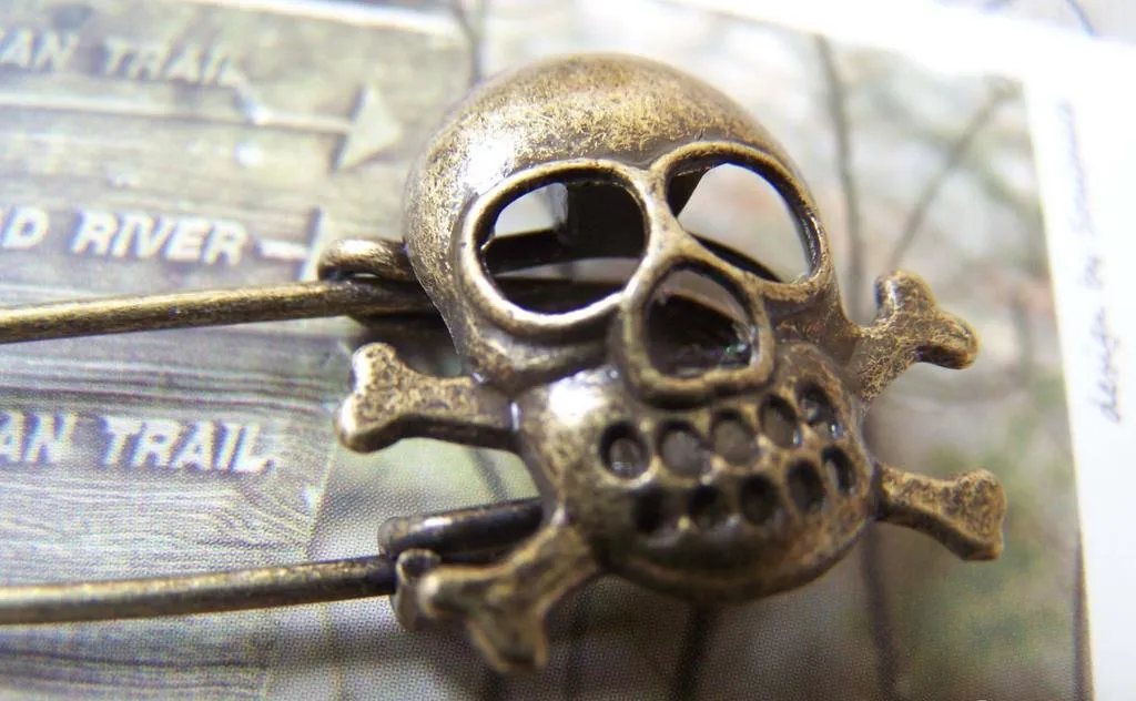 Skull Shawl Kilt Pin Antique Bronze Broochs Set of 4 A579