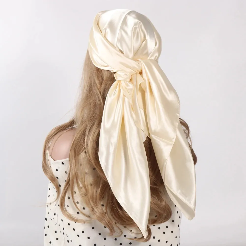 Solid Colors Silk Scarf Women Satin Hair Scarves 90cm