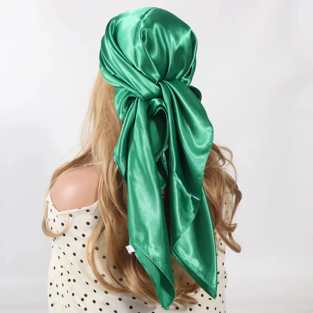 Solid Colors Silk Scarf Women Satin Hair Scarves 90cm