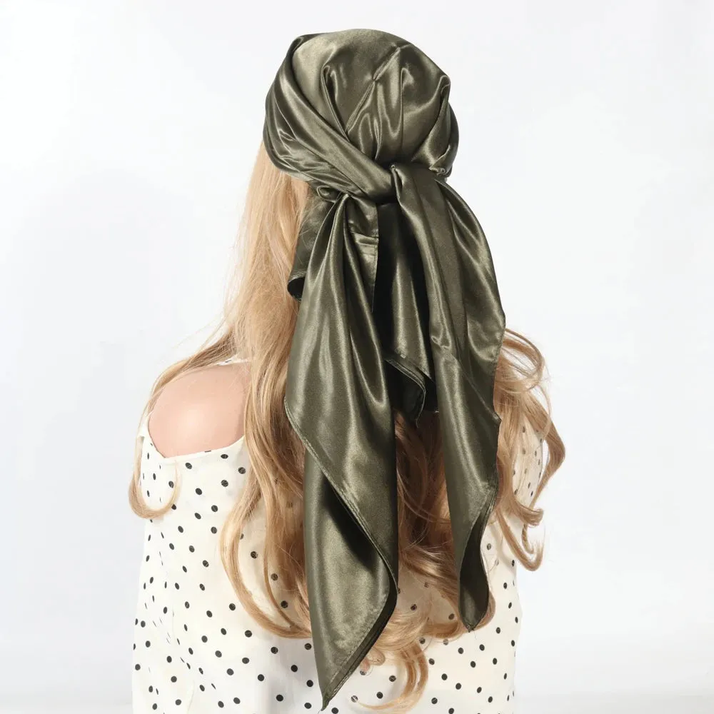 Solid Colors Silk Scarf Women Satin Hair Scarves 90cm