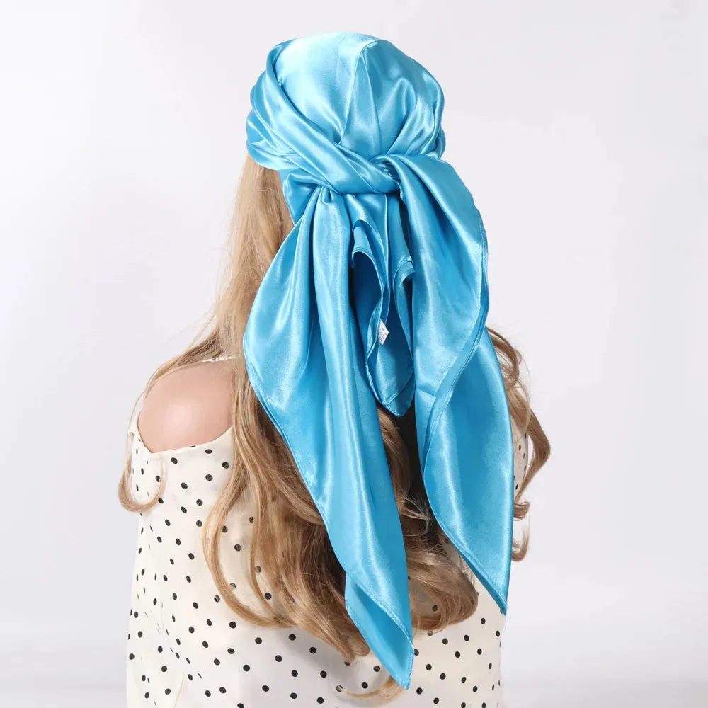 Solid Colors Silk Scarf Women Satin Hair Scarves 90cm
