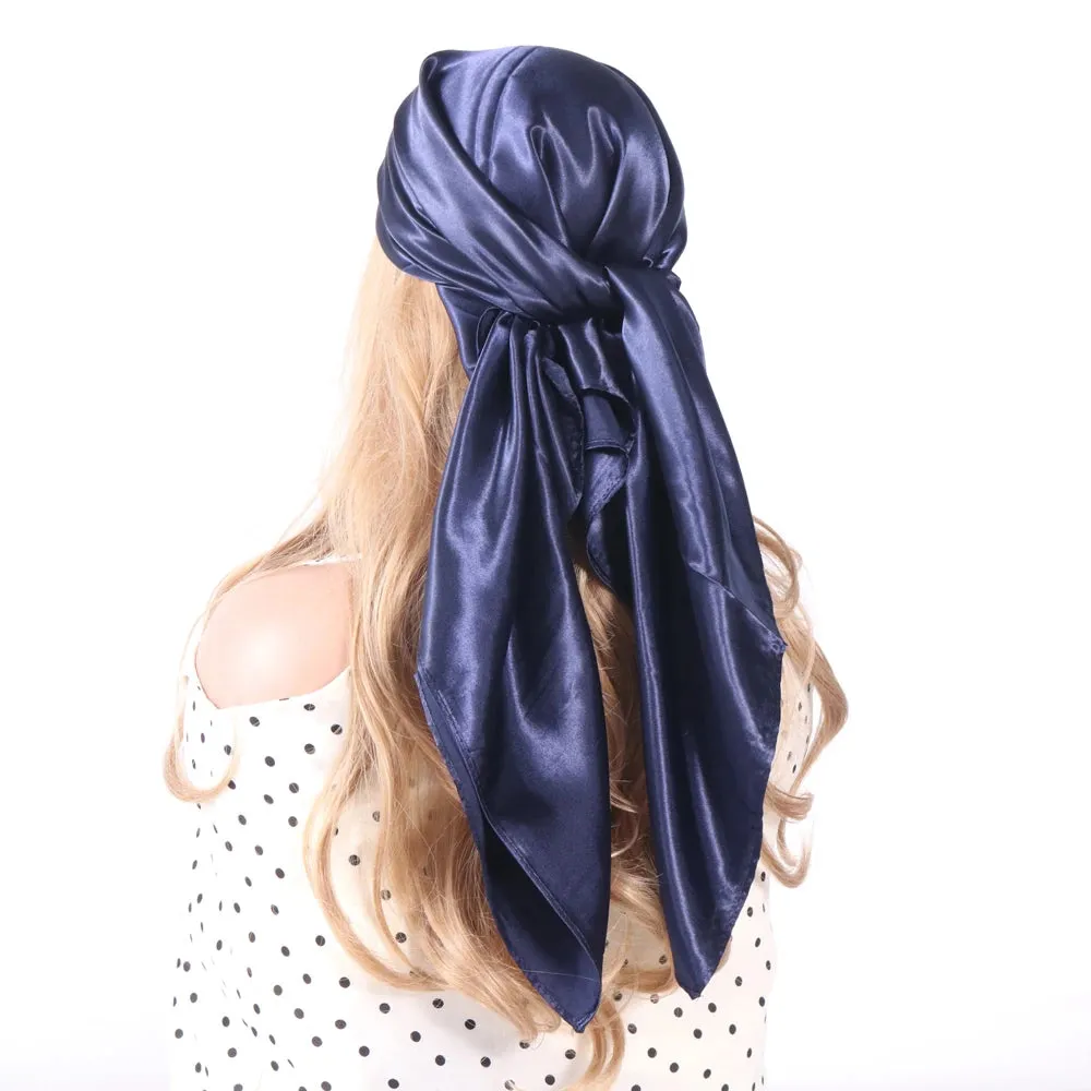 Solid Colors Silk Scarf Women Satin Hair Scarves 90cm