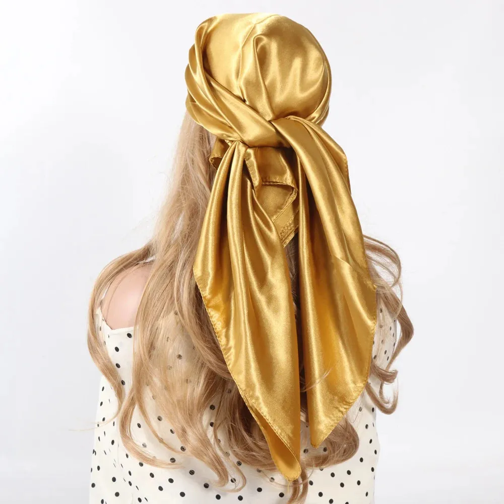 Solid Colors Silk Scarf Women Satin Hair Scarves 90cm