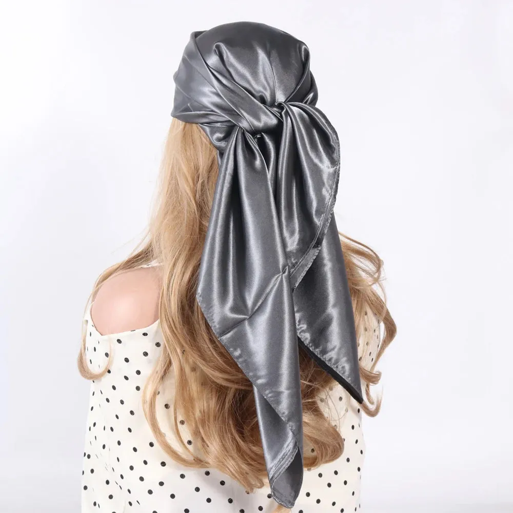 Solid Colors Silk Scarf Women Satin Hair Scarves 90cm