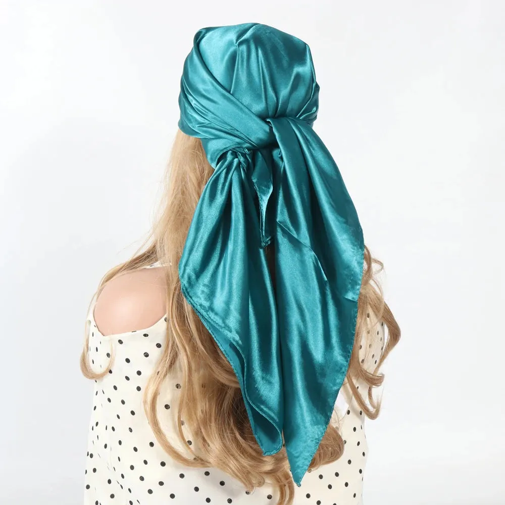 Solid Colors Silk Scarf Women Satin Hair Scarves 90cm