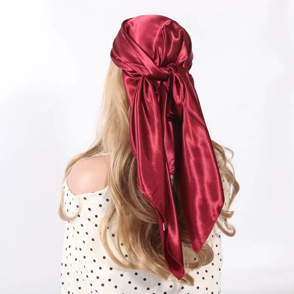 Solid Colors Silk Scarf Women Satin Hair Scarves 90cm