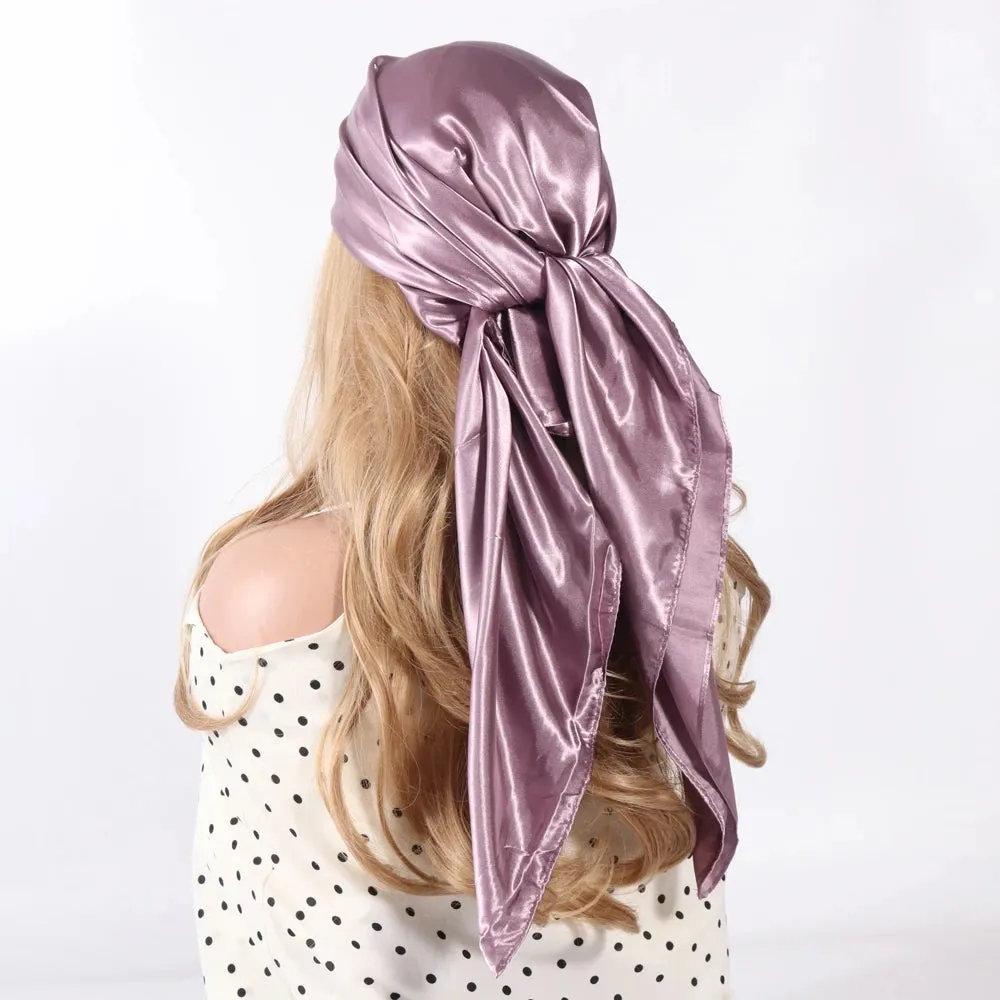 Solid Colors Silk Scarf Women Satin Hair Scarves 90cm