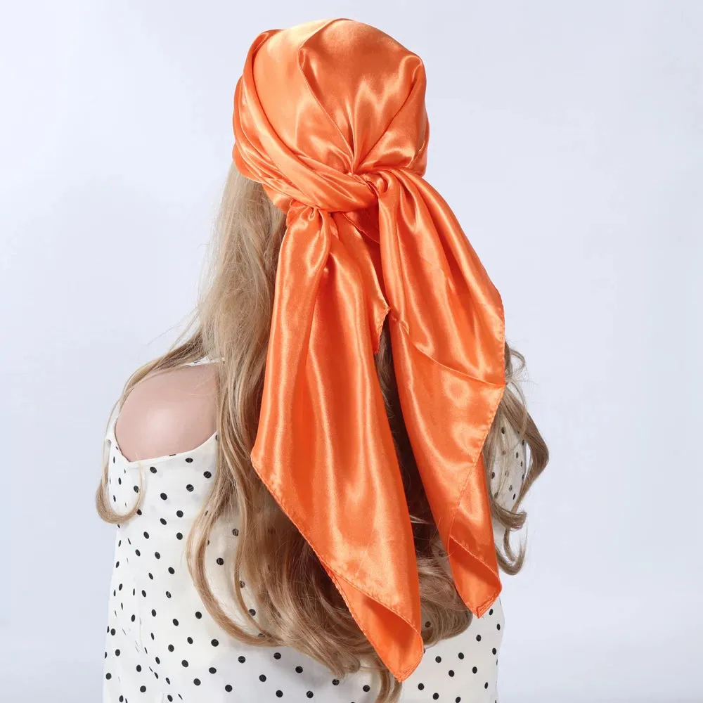 Solid Colors Silk Scarf Women Satin Hair Scarves 90cm