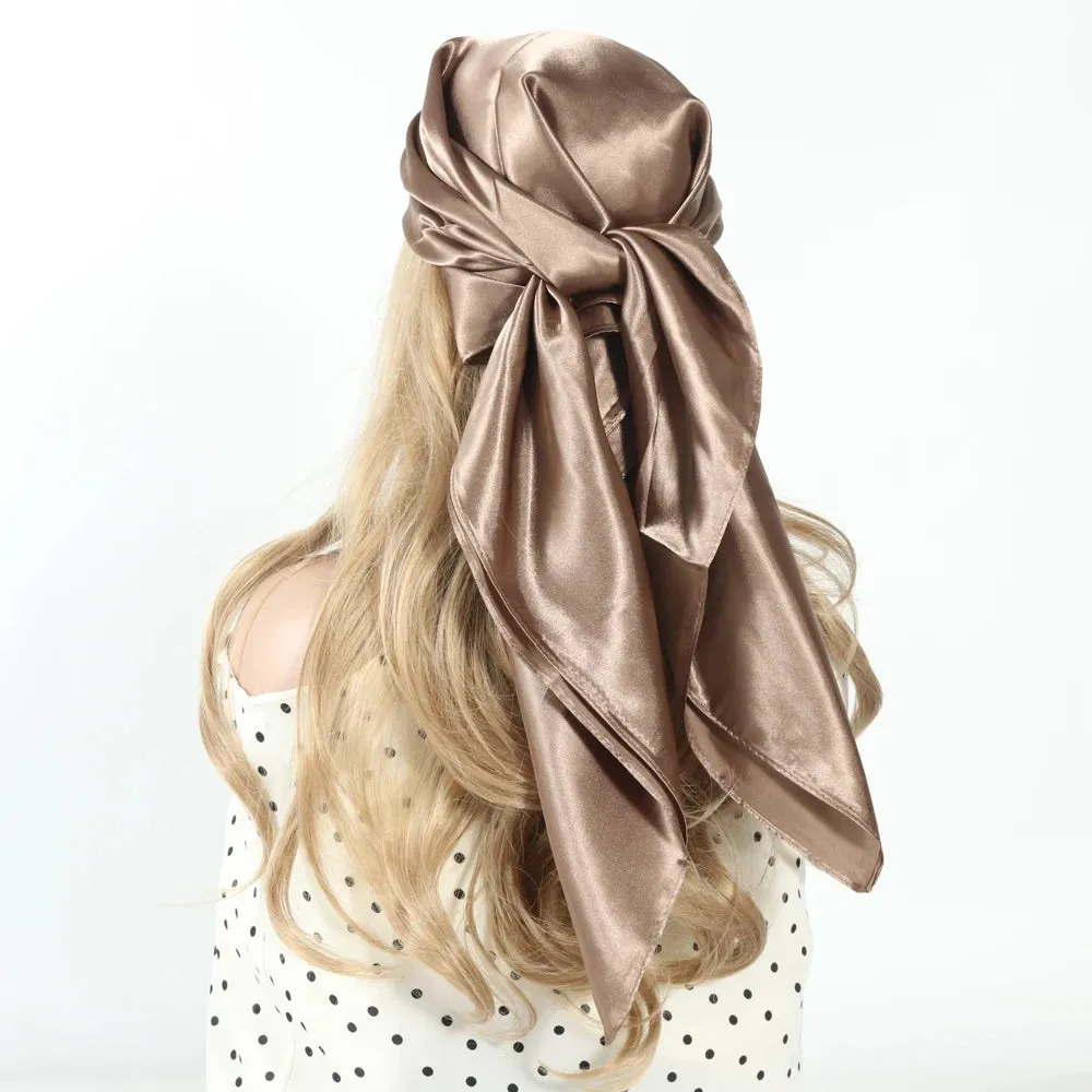 Solid Colors Silk Scarf Women Satin Hair Scarves 90cm