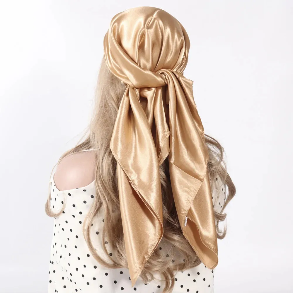 Solid Colors Silk Scarf Women Satin Hair Scarves 90cm