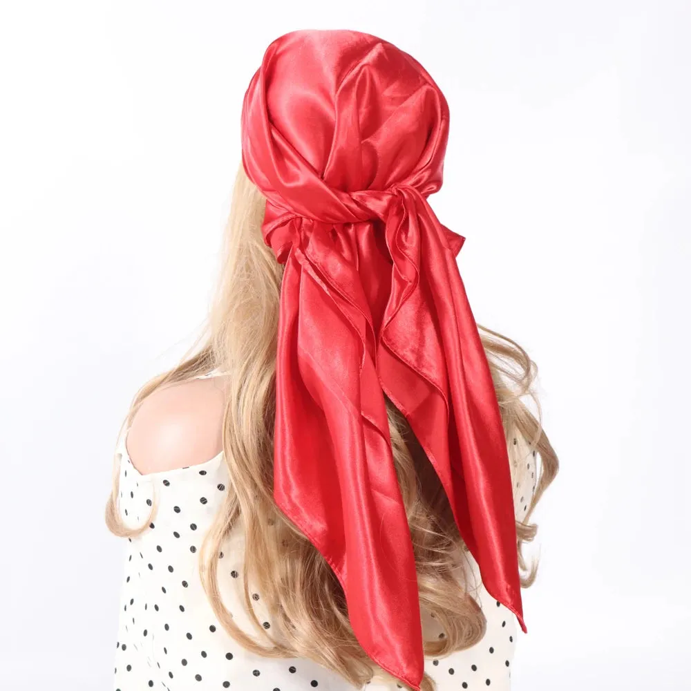Solid Colors Silk Scarf Women Satin Hair Scarves 90cm