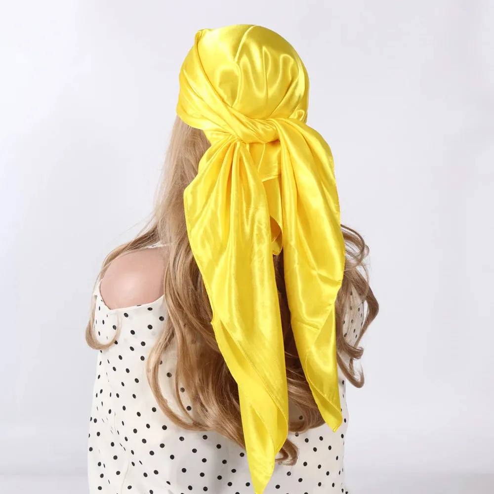 Solid Colors Silk Scarf Women Satin Hair Scarves 90cm