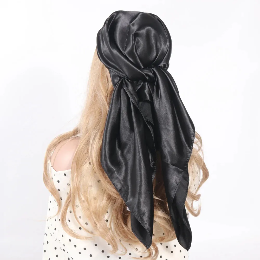 Solid Colors Silk Scarf Women Satin Hair Scarves 90cm