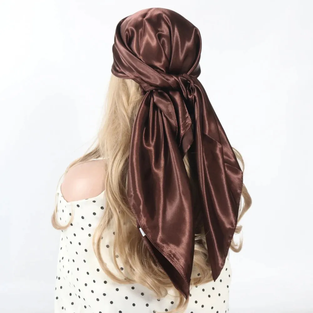 Solid Colors Silk Scarf Women Satin Hair Scarves 90cm