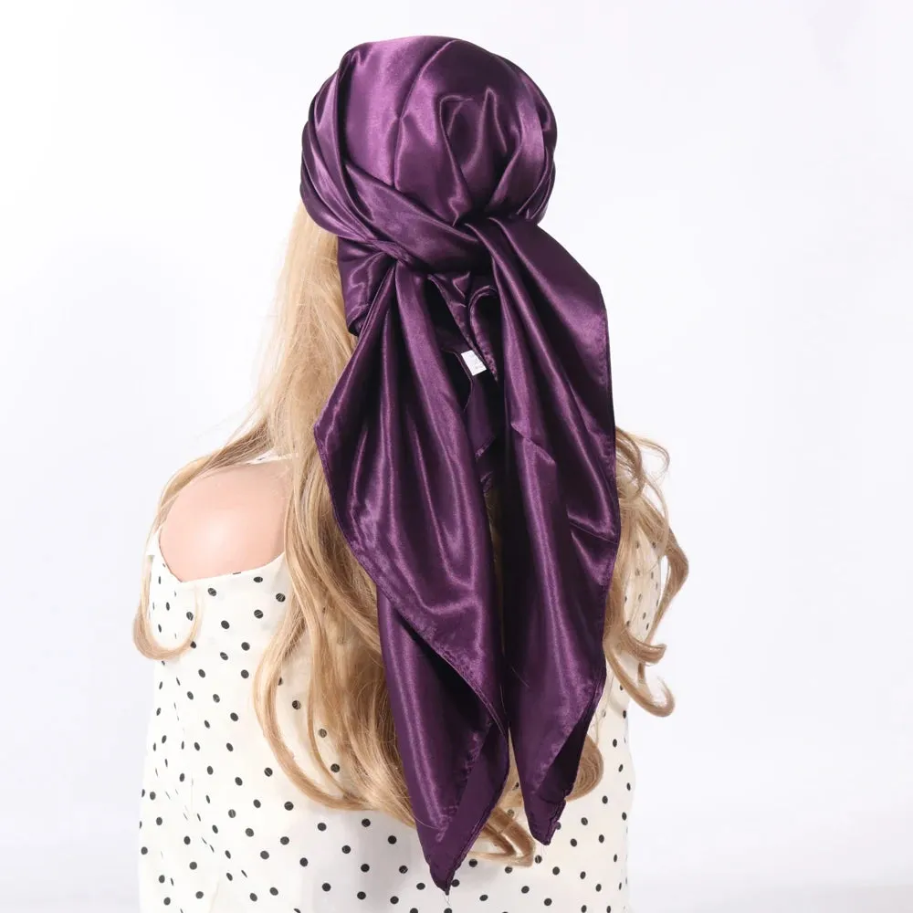 Solid Colors Silk Scarf Women Satin Hair Scarves 90cm