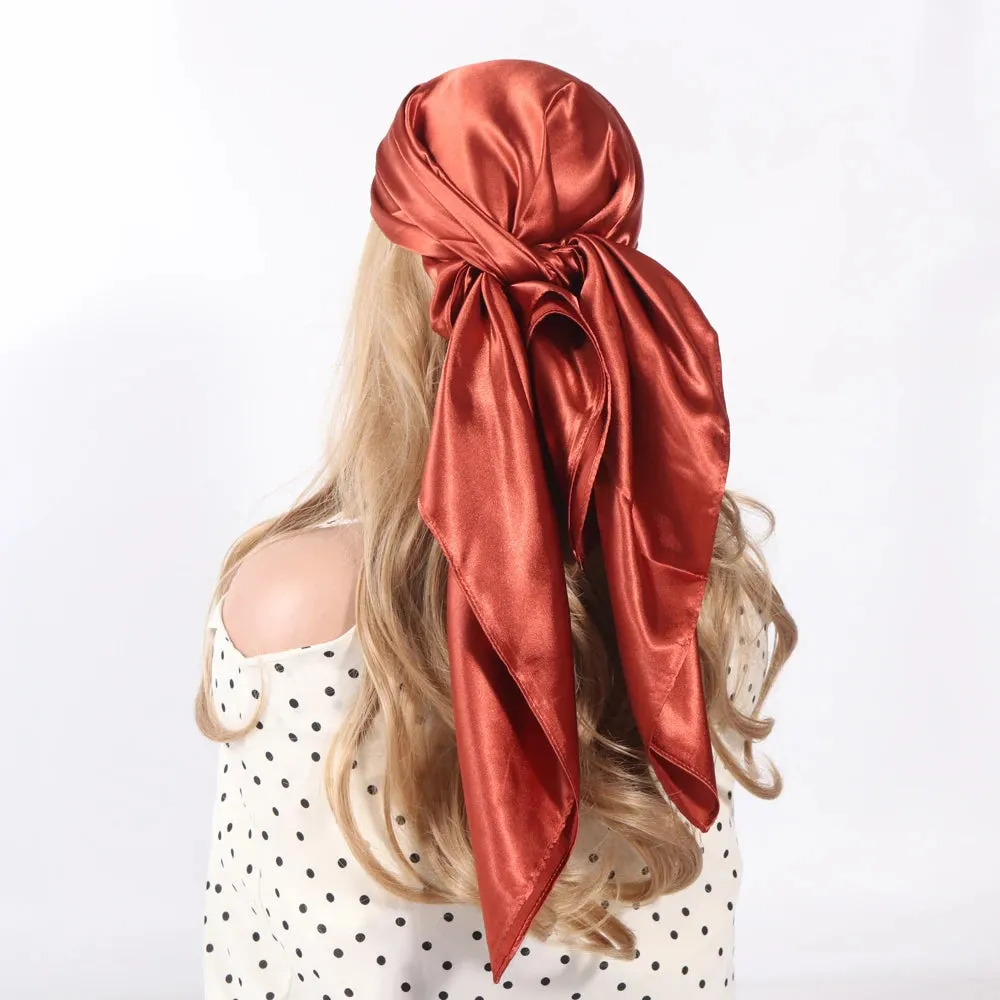 Solid Colors Silk Scarf Women Satin Hair Scarves 90cm
