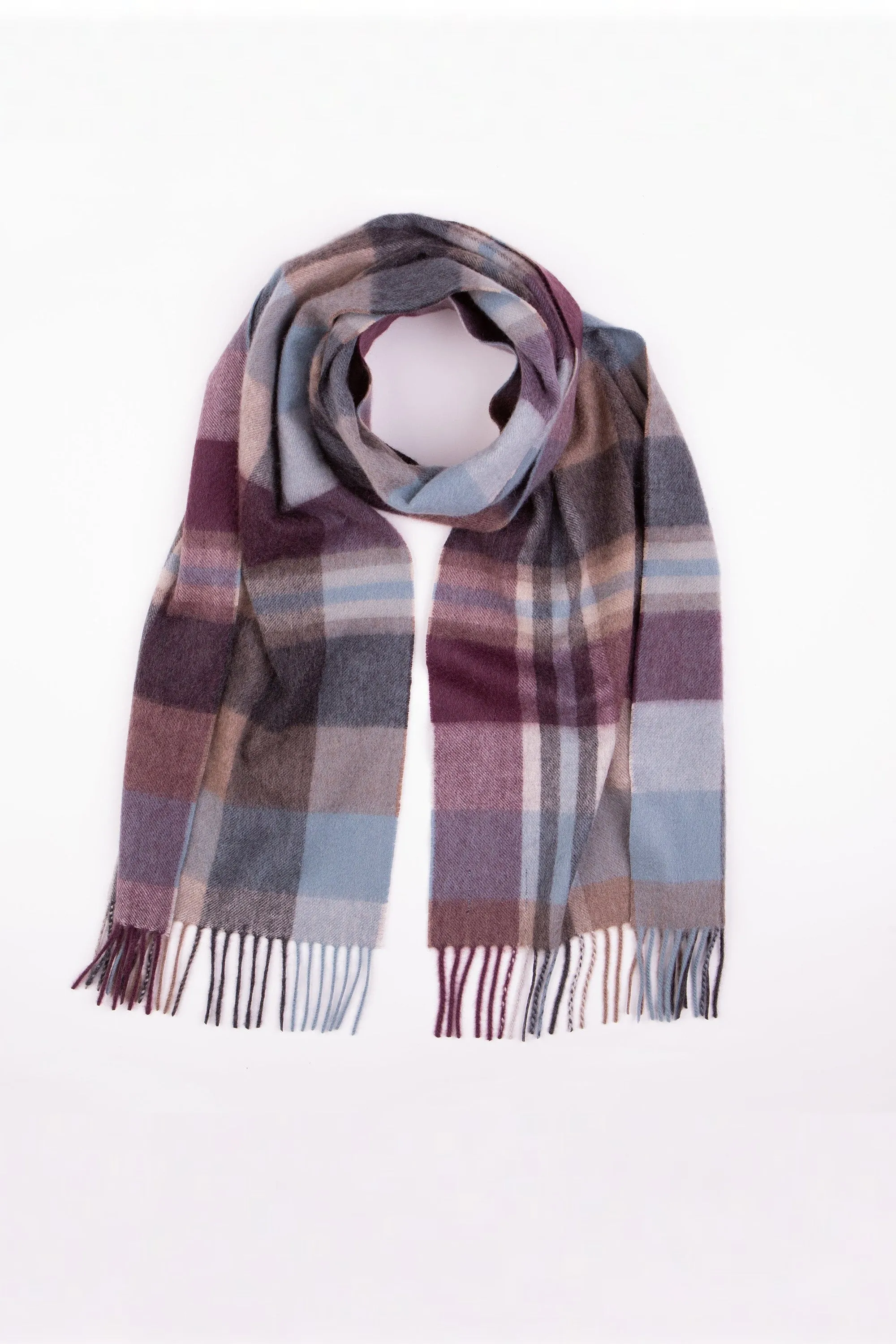 Square Check Cashmere Wide Scarf - Damson