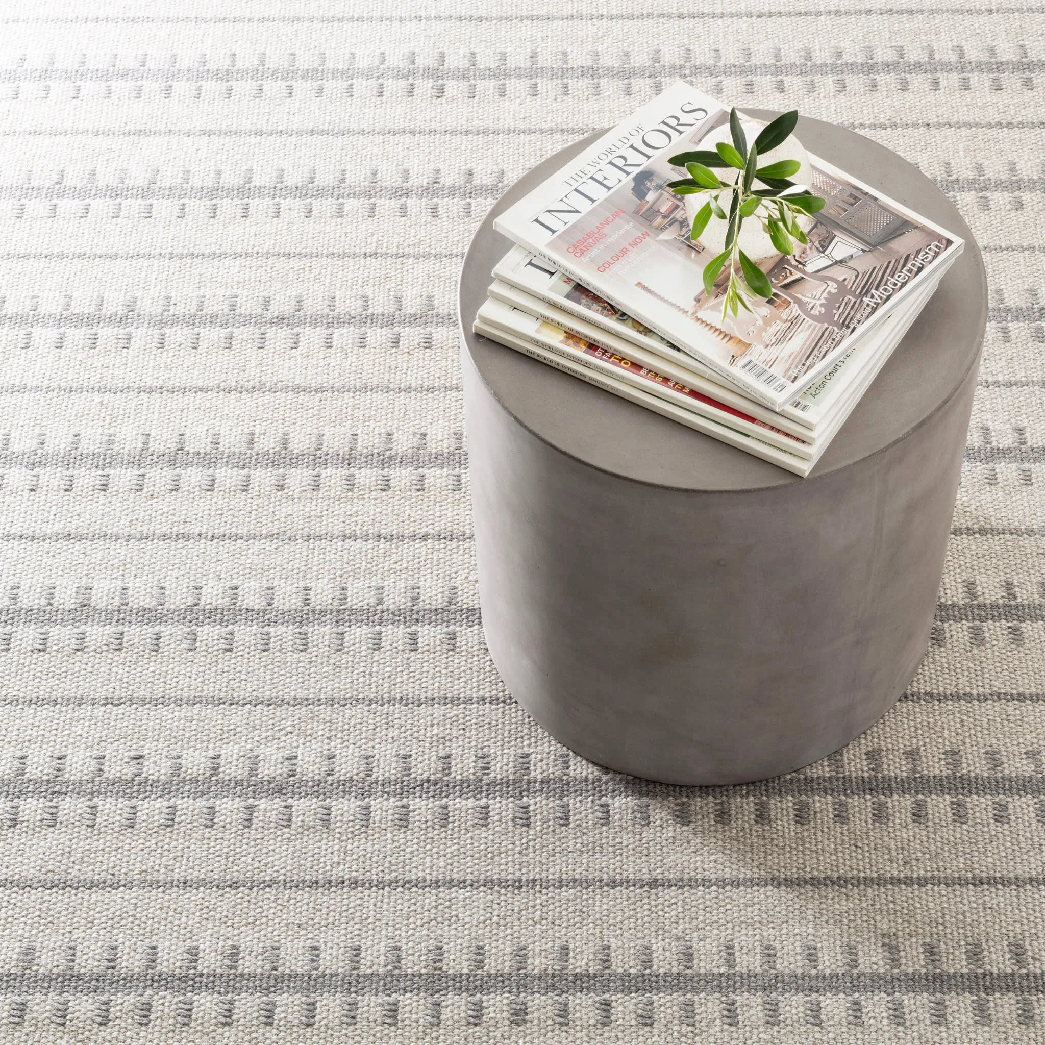 Tailor Stripe Charcoal Woven Wool Custom Rug Swatch With Attached Rug Pad