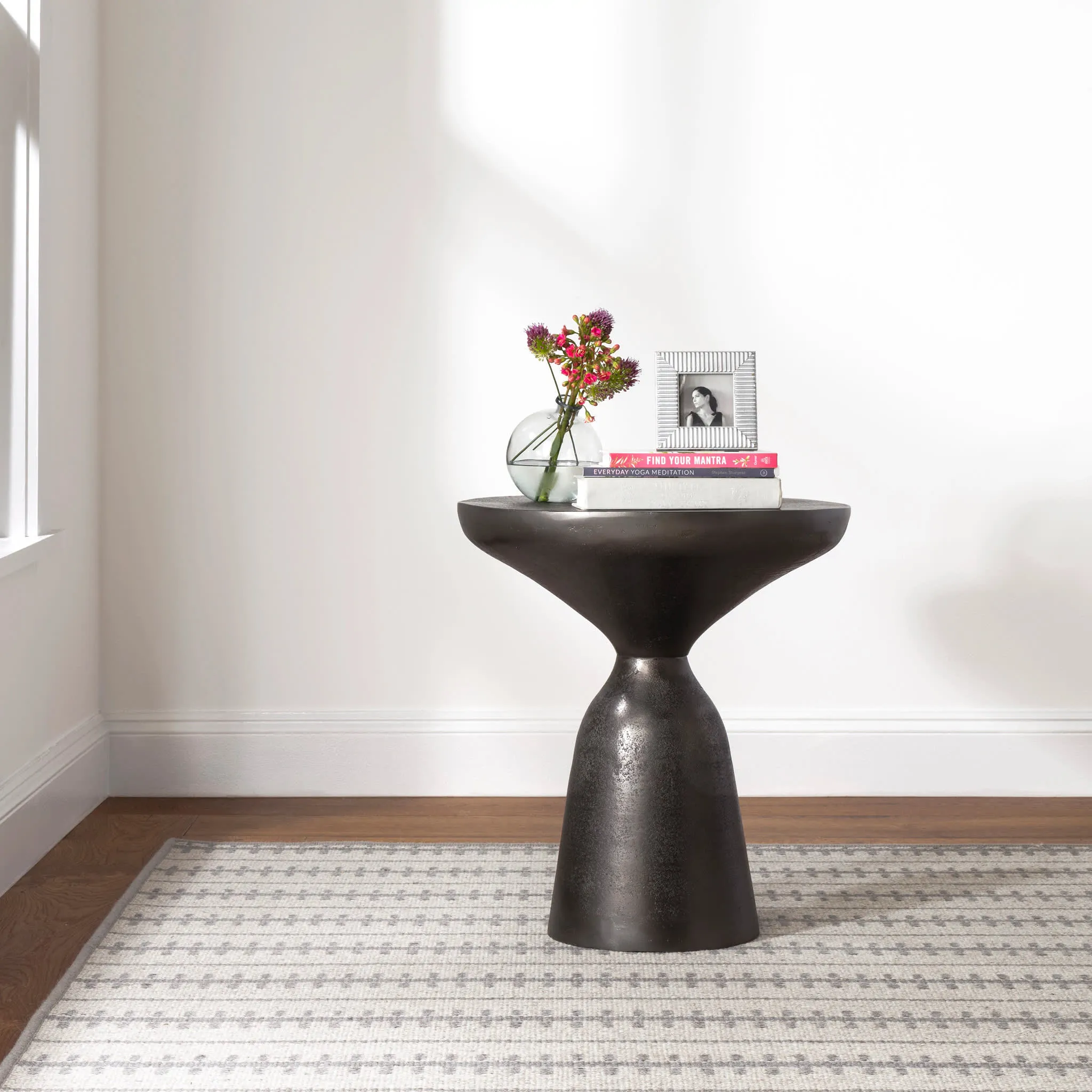 Tailor Stripe Charcoal Woven Wool Custom Rug Swatch With Attached Rug Pad