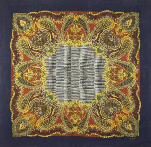 Tino Lauri - Navy & Gold Paisley Houndstooth 46" x 46" 100% Wool Shawl 21