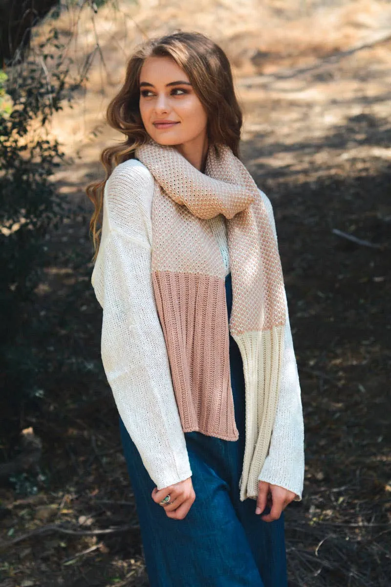 Two-Tone Contrast Knit Scarf