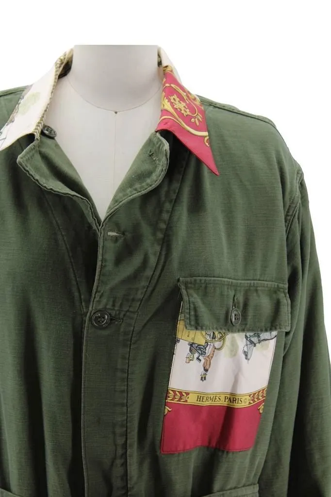 Vintage Military Coveralls Reclaimed With Silk Collar & Pocket