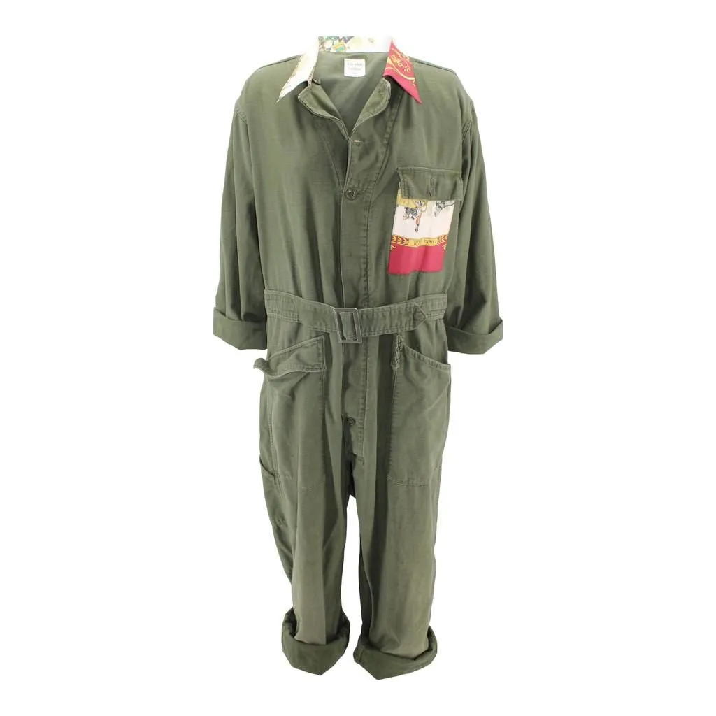 Vintage Military Coveralls Reclaimed With Silk Collar & Pocket