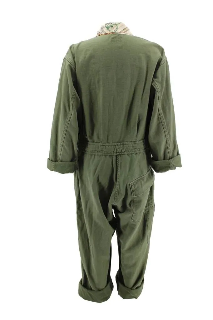 Vintage Military Coveralls Reclaimed With Silk Collar & Pocket