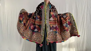 Vintage Rabari Wool Shawl & Throw. Mirror Work and Embroidered 0773